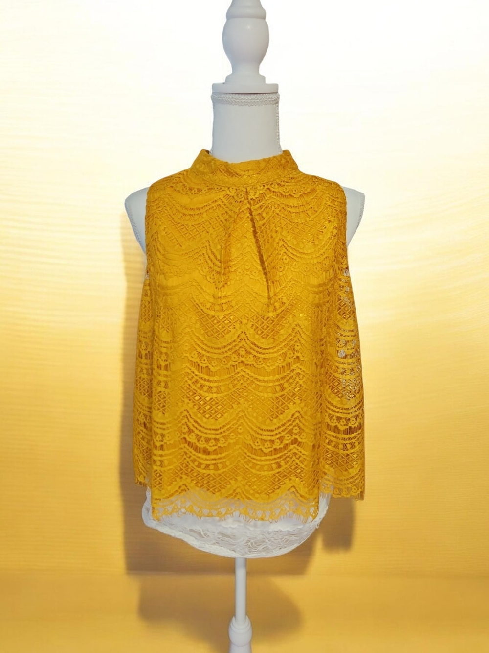 Haute Monde Mustard Yellow Lace High-Neck Camisole
